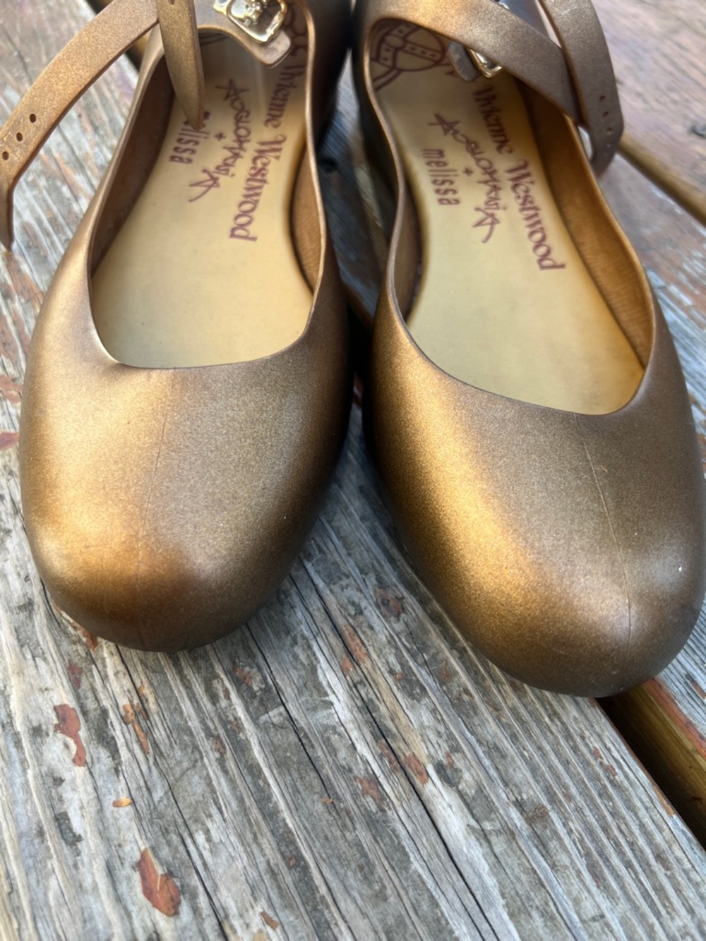 Vivienne Westwood Metallic Bronze Ankle-Strap Flats - Picture 6 of 10